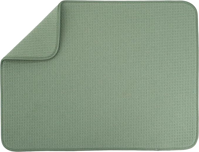 S&T INC. Dish Drying Mat XL, 18” x 24”, Absorbent Microfiber Kitchen Counter Mat, Dish Drying Pad for Dishes, Utensils, Pots and Pans, Extra Large, Sage Green