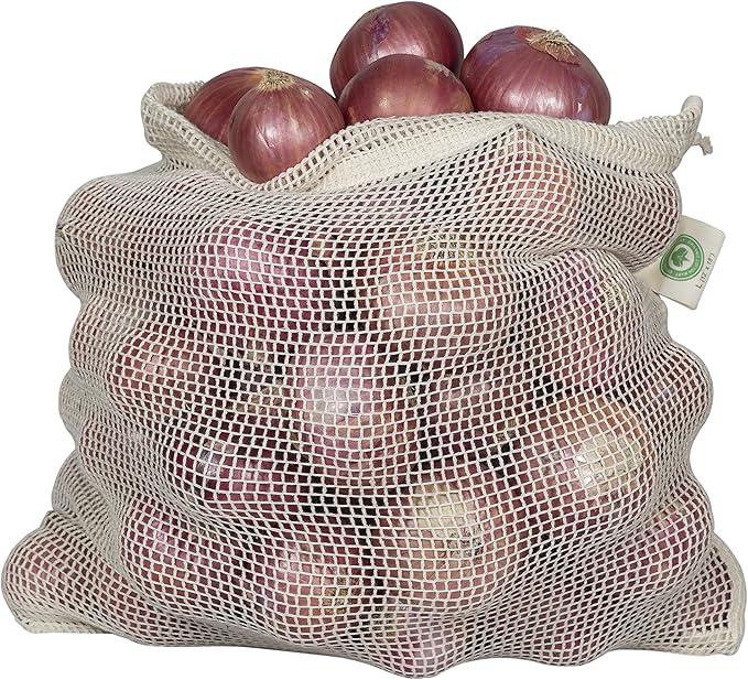Mesh Grocery Bags - Veggie Bags Reusable - Reusable Mesh Fruit, Vegetable Bags - Eco-friendly Produce Bags - Cotton Net Bags for Produce - Reusable Bags for Produce | 6 Bags (3 XL, 3 L)