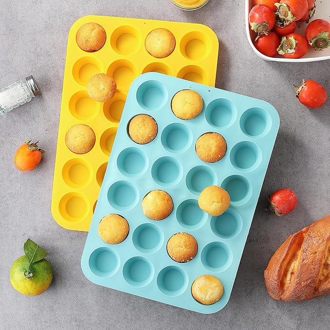 VRUIFA 2PCS Silicone Mini Muffin Pan, 24 Cups Nonstick Mini Cupcake Pan for Baking, BPA Free and Dishwasher Safe, Great for Making Muffin Cakes, Tart, Bread and Egg Bites