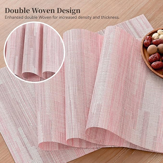Leetaltree Misty Rose Placemats Set of 6 - Heat Resistant Non-Slip Place mats for Dining Table, Washable Durable PVC Vinyl Woven Table Mats（Misty Rose, 6）