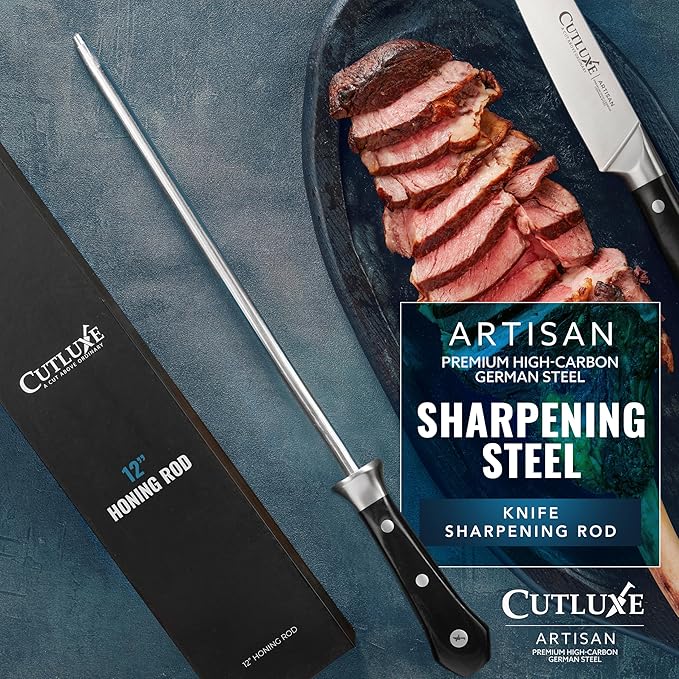Cutluxe Honing Rod, Sharpening Steel for Kitchen Knives – 12" Honing Steel – Ergonomic Handle Design – Artisan Series