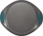Rachael Ray Nonstick Bakeware Set with Grips includes Nonstick Bread / Baking Pans, Cookie / Baking Sheet and Cake Pans - 10 Piece, Gray with marine blue grips
