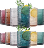 Khen Plastic Hobnail Drinking Glasses Set of 12 Neutral Tones Cups 6x 10oz Lowball & 6x 1oz Highball Acrylic Beaded Design, BPA-Free, Dishwasher Safe Indoor/Outdoor Drinkware Water, Juice, Cocktails