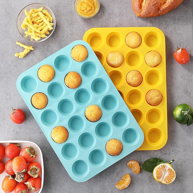VRUIFA 2PCS Silicone Mini Muffin Pan, 24 Cups Nonstick Mini Cupcake Pan for Baking, BPA Free and Dishwasher Safe, Great for Making Muffin Cakes, Tart, Bread and Egg Bites